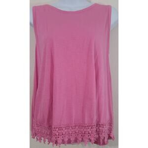 Crown & Ivy Beach Pink Slub Knit Crochet Detail Tank Shirt PL Soft Stretchy